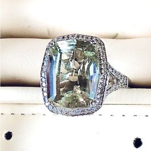 EFFY >6tcw Green Quartz & Diamond Halo Ring 14kt White Gold Rare Find EUC